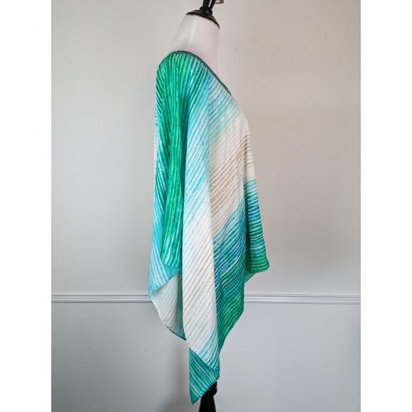Chico's Poncho Top Beaded Green Ombre Striped Boho Vacation Summer Size S/M - Picture 11 of 15